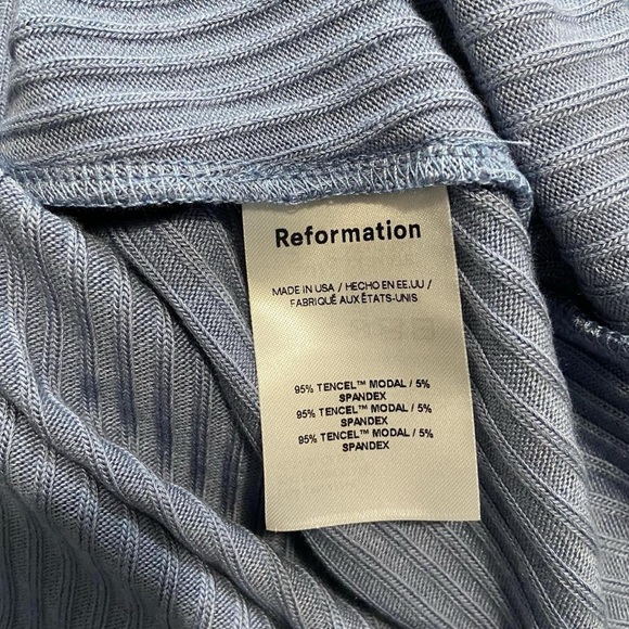 NWT Reformation Blue Percy Cap Sleeve Bodycon Ribbed Mini Dress - Picture 8 of 8